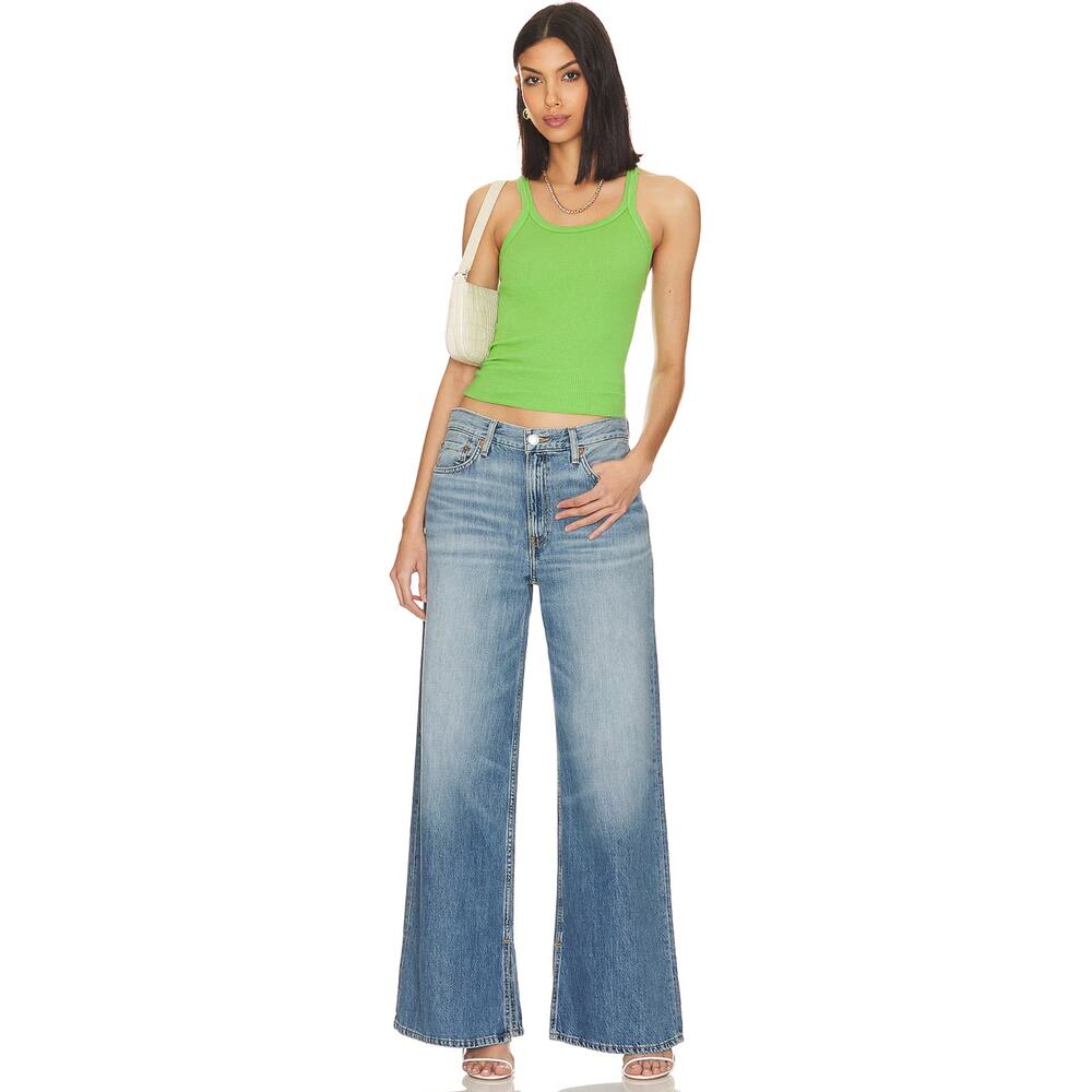 RE/DONE Low Rider Jeans Size 31 Blue Denim Zip Fly Loose Faded Whisker Wide Leg